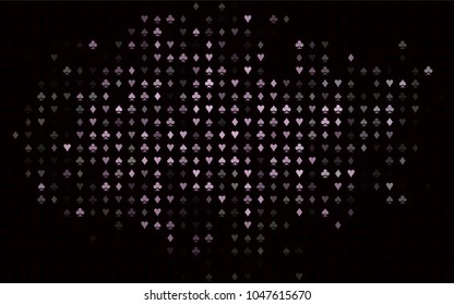 Dark Black vector template with poker symbols. Shining illustration with hearts, spades, clubs, diamonds. Pattern for booklets, leaflets of gambling houses.