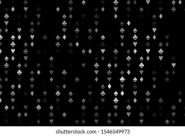 Dark Black vector template with poker symbols. Illustration with set of hearts, spades, clubs, diamonds. Design for ad, poster, banner of gambling websites.