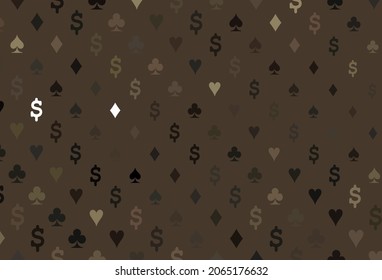 Dark black vector template with poker symbols. Colorful gradient with signs of hearts, spades, clubs, diamonds. Template for business cards of casinos.