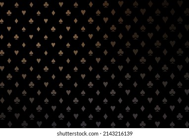 Dark black vector template with poker symbols. Illustration with set of hearts, spades, clubs, diamonds. Pattern for booklets, leaflets of gambling houses.