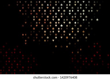 Dark Black vector texture with playing cards. Colored illustration with hearts, spades, clubs, diamonds. Smart design for your business advert of casinos.