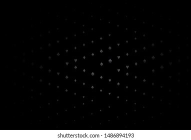 Dark Black vector texture with playing cards. Shining illustration with hearts, spades, clubs, diamonds. Design for ad, poster, banner of gambling websites.