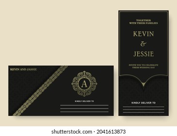 dark black wedding invitation with pattern