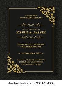 dark black wedding invitation with pattern