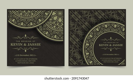 invitación de boda negra oscura con patrón