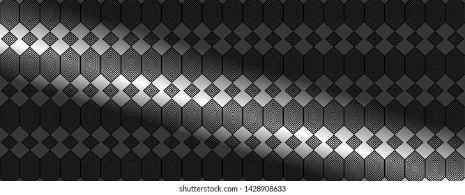 Dark Black and White Abstract hexagonal background. Dark geometric pattern