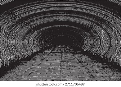 Dark Black and White Circular Perspective Tunnel Background