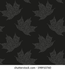 Dark black and white seamless pattern of maple leaves. Vector eps 10.