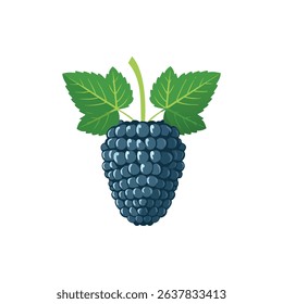 Dark Blackberry Vector Art with Leaves Simple Fruit Illustration.