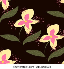 dark blooming flowers Realistic isolated seamless floral pattern on dark background. Hand drawn wallpaper botanical print. vector illustration.