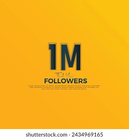 Dark Blue 1M isolated on Orange Yellow background Thank you followers peoples, 1M online social group, 2M followers celebration template design
