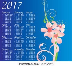dark blue 2017 calendar with flower