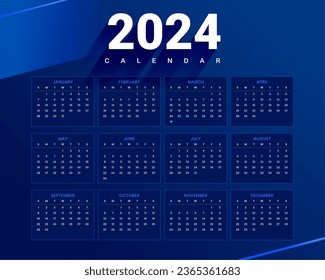 dark blue 2024 new year english calendar template schedule office task vector