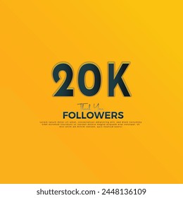 Dark Blue 20K isolated on Orange Yellow background Thank you followers peoples, 20K online social group, 21K followers celebration template design