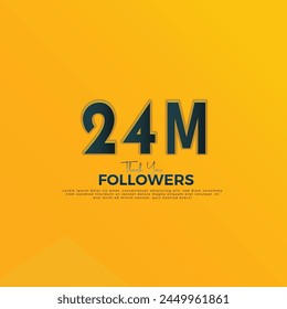 Dark Blue 24M isolated on Orange Yellow background Thank you followers peoples, 24M online social group, 25M followers celebration template design svg