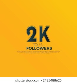 Dark Blue 2K isolated on Orange Yellow background Thank you followers peoples, 2K online social group, 3K followers celebration template design 
