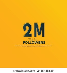 Dark Blue 2M isolated on Orange Yellow background Thank you followers peoples, 2M online social group, 3M followers celebration template design