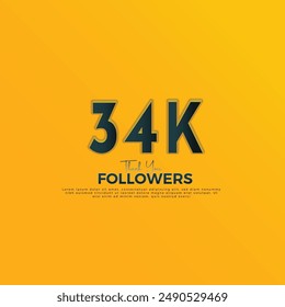 Dark Blue 34K isolated on Orange Yellow background Thank you followers peoples, 34K online social group, 35K followers celebration template design 
