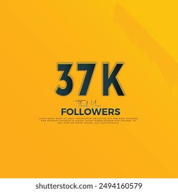 Dark Blue 37K isolated on Orange Yellow background Thank you followers peoples, 37K online social group, 38K followers celebration template design 
