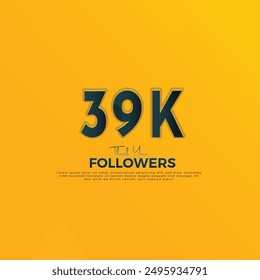 Dark Blue 39K isolated on Orange Yellow background Thank you followers peoples, 39K online social group, 40K followers celebration template design 
