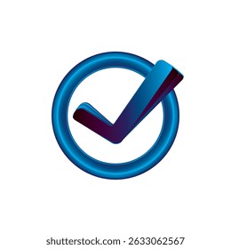 Icono azul oscuro de la marca de verificación 3D en un círculo brillante