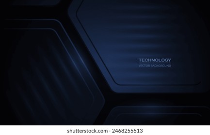 Dark blue 3d hexagon abstract technology background. Dark three-dimensional honeycomb shapes. Vector illustration