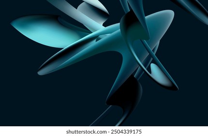Dark blue 3D liquid lines. Spiral shapes on dark background. Abstract wallpaper.