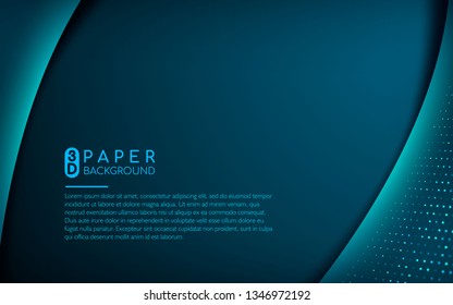 Dark blue 3d paper background. Abstract realistic overlap paper with light glitters decoration with space area for text. Vector illustration.Can use for web and print.