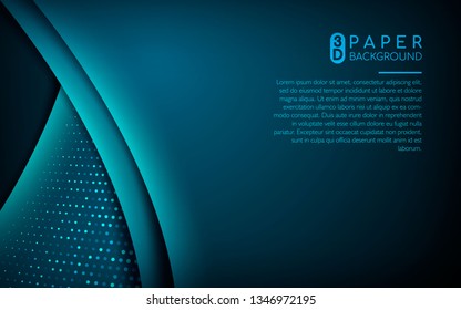 Dark blue 3d paper background. Abstract realistic overlap paper with light glitters decoration with space area for text. Vector illustration.Can use for web and print.