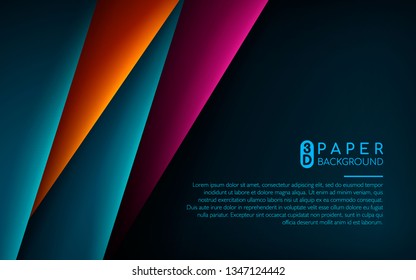 Dark blue 3d paper background. Abstract realistic overlap color paper decoration with space area for text. Vector illustration. Can use for web and print.