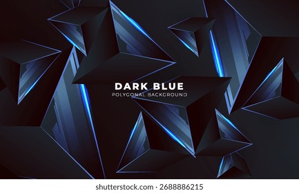 Fondo abstracto poligonal 3D azul oscuro con efectos de luz de neón, un diseño geométrico moderno y futurista para la tecnología.