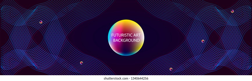 Dark blue 3d retro futuristic art background cosmos starry sky glowing galaxy abstraction circles new art neon