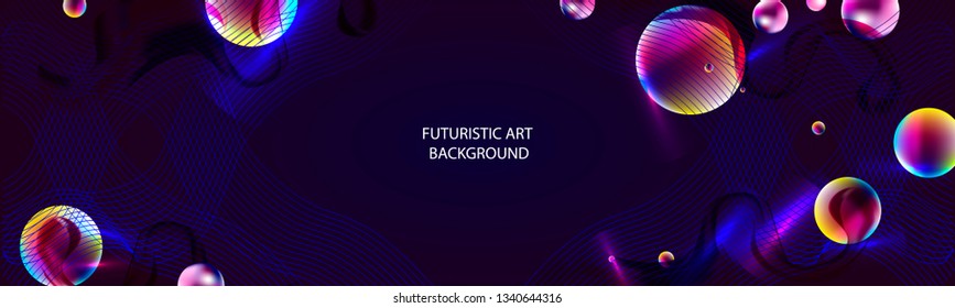 Dark blue 3d retro futuristic art background cosmos starry sky glowing galaxy abstraction circles