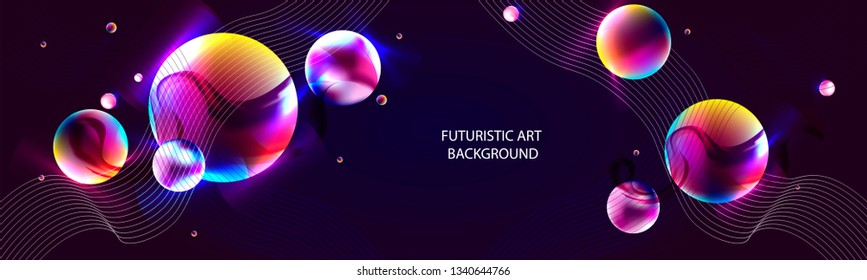 Dark blue 3d retro futuristic art background cosmos starry sky glowing galaxy abstraction circles new art