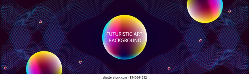 Dark blue 3d retro neon futuristic art background cosmos starry sky glowing galaxy abstraction circles new art