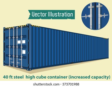 Dark blue 40 foot steel high cube container - increased capacity. Marine vector containers. Isolated sea containers on a light background. Layered vector illustration.