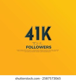 Dark Blue 41K isolated on Orange Yellow background Thank you followers peoples, 41K online social group, 42K followers celebration template design 