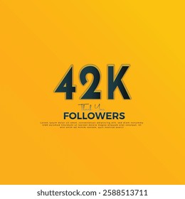 Dark Blue 42K isolated on Orange Yellow background Thank you followers peoples, 42K online social group, 43K followers celebration template design 