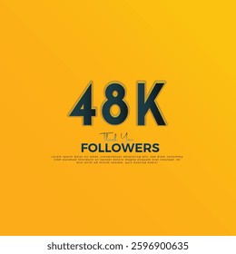 Dark Blue 46K isolated on Orange Yellow background Thank you followers peoples, 46K online social group, 47K followers celebration template design 