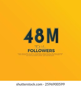 Dark Blue 48M isolated on Orange Yellow background Thank you followers peoples, 48M online social group, 49M followers celebration template design 