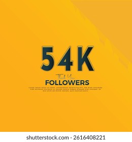 Dark Blue 54K isolated on Orange Yellow background Thank you followers peoples, 54K online social group, 55K followers celebration template design 
