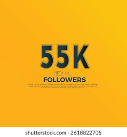 Azul oscuro 55K aislado en fondo amarillo anaranjado Gracias a los seguidores de las personas, 55K grupo social en línea, 56K seguidores celebración diseño de Plantilla 