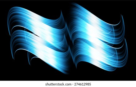 dark blue abstract background with blurred magic neon light curved lines. Vector illustration. dark black background.