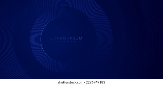 Dark blue abstract background with circles lines. Modern gradient geometric line stripes graphic design. Futuristic technology concept. Suit for poster, cover, banner, brochure, website, flyer