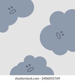dark blue abstract background, cute cloud shape with eyes and lips