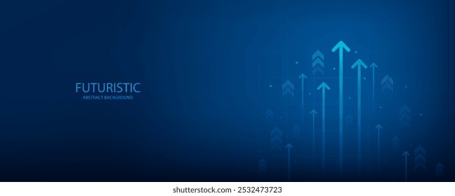 Fundo abstrato azul escuro apresentando Business Arrow Up Crescimento Tecnologia de Investimento, Ilustrando o aumento do comércio para o sucesso com dados financeiros Graph estratégia, perfeito para banners, capas, cartazes