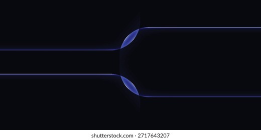 A dark blue abstract background featuring two glowing, curved lines that converge and then diverge, creating a sense of movement and futuristic design.