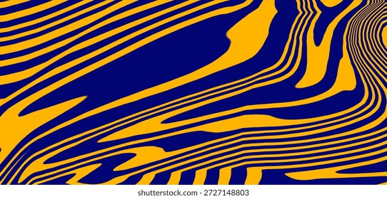 Fundo abstrato azul escuro com linhas de onda amarela fluindo, criando um padrão azul e amarelo sem costura com movimento dinâmico e energia visual moderna. Imagem de alta qualidade