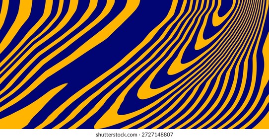 Dark blue abstract background featuring flowing yellow wave lines, creating a seamless blue and yellow pattern with dynamic motion and modern visual energy. High quality image