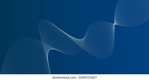 Dark blue abstract background with flowing white wave lines. Elegant tech-inspired design.